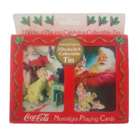 1996 Coca-Cola 1964/1952 Christmas Santa Claus Playing Cards 2 Decks In Tin