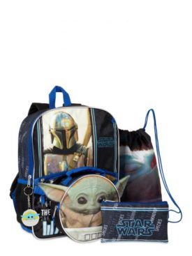 Star Wars Baby Yoda Backpack & Lunch Box 5 Piece Set, School Bookbag