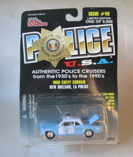 1998 Racing Champions Police 1960 Chevy Corvair New Orleans, LA Police Car Diecast 1:56 Scale