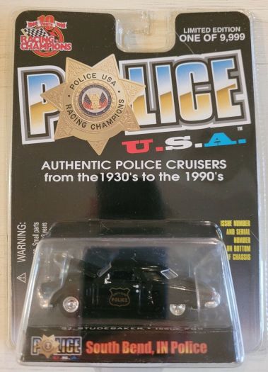1999 Racing Champions Police USA 1951 Studebaker South Bend, IN Police Car Diecast 1:64 Scale