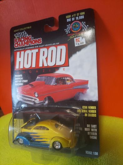1998 Racing Champions Hot Rod Mag 1937 Ford Yellow/Blue Custom Diecast 1:58 Scale