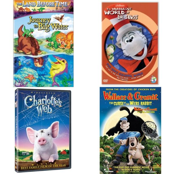 DVD Children's Movies 4 Pack Fun Gift Bundle: The Land Before Time - Journey to Big Water  The Wubbulous World of Dr. Seuss - The Cat's Colorful World  Charlotte's Web 2006  Wallace & Gromit: The Curse of the Were-Rabbit Widescreen Edition