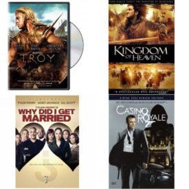 DVD Assorted Movies 4 Pack Fun Gift Bundle: Troy   WS  KINGDOM OF HEAVEN 2-DISC WIDESCRE MOVIE  WHY DID I GET MARRIED   Casino Royale 2-Disc Full Screen Edition