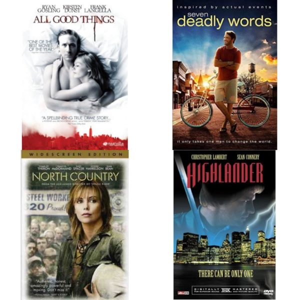 DVD Assorted Movies 4 Pack Fun Gift Bundle: All Good Things  Seven Deadly Words  North Country Widescreen Edition  Highlander