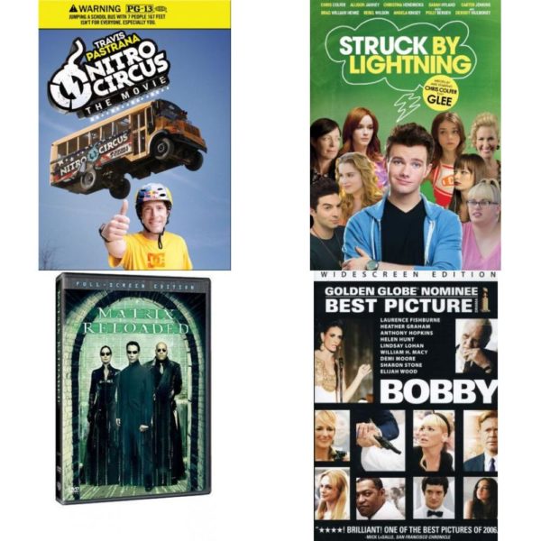 DVD Assorted Movies 4 Pack Fun Gift Bundle: Nitro Circus The Movie  Struck by Lightning  The Matrix Reloaded Full Screen Edition  Bobby Widescreen Edtion