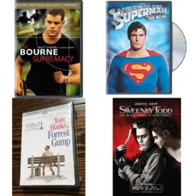 DVD Assorted Movies 4 Pack Fun Gift Bundle: The Bourne Supremacy Widescreen Edition  SUPERMANMOVIE  Forrest Gump Special Collector's Edition  Sweeney Todd: The Demon Barber Of Fleet Street