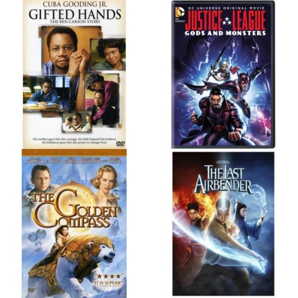 DVD Assorted Movies 4 Pack Fun Gift Bundle: Gifted Hands  Justice League: Gods and Monsters    The Golden Compass Widescreen Single-Disc Edition  The Last Airbender