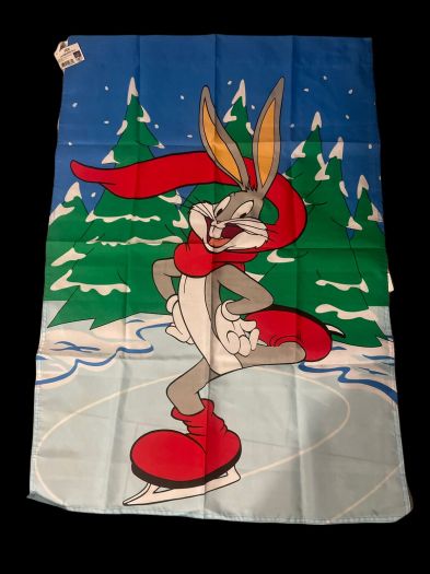 1996 Looney Toons Skating Bugs Bunny Christmas House Flag 29.5 x 41.5 Inches #49682