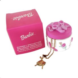 2002 Avon Barbie Trinket Box & Ballerina Birthstone Necklace January Garnet