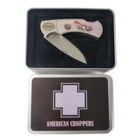 American Choppers Custom Motorcycle Pocket Knife In Tin - Orange Chopper