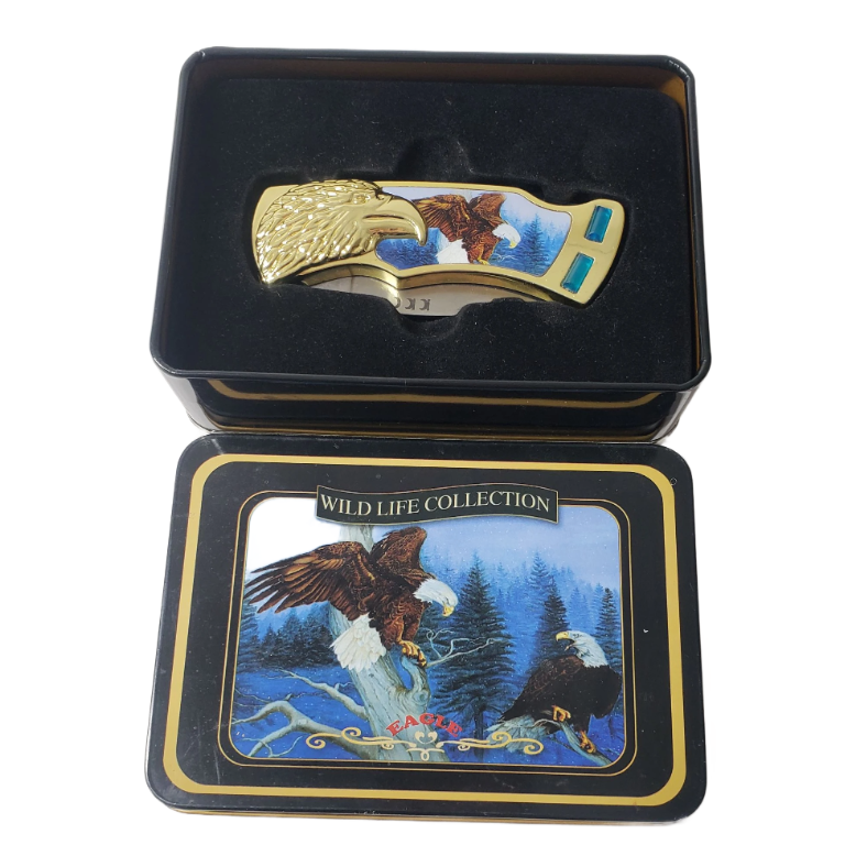 Wildlife World Eagle Collection Folding Knife Set Case Stainless Steel 4pc