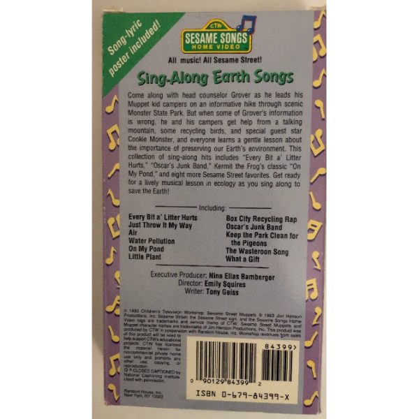 SING ALONG EARTH SONGS SESAME (1993) (VHS Tape)