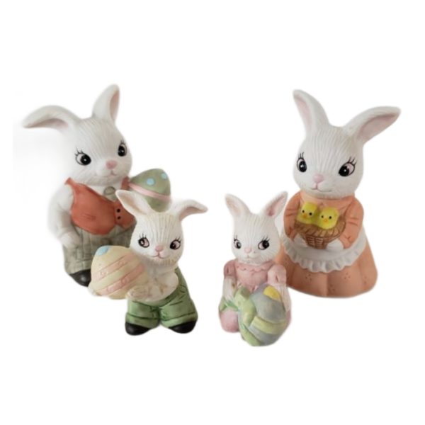Vintage Homco #1484 Easter Bunny Family Set of 4 Porcelain Figurine