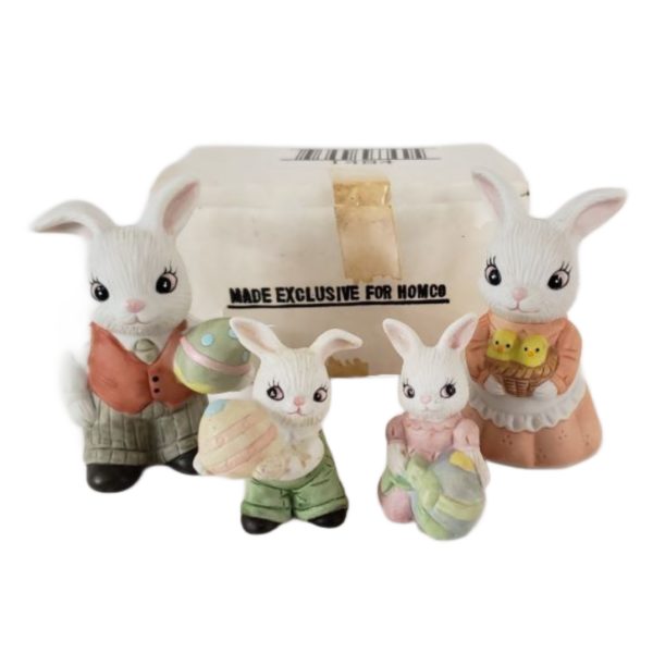 Vintage Homco #1484 Easter Bunny Family Set of 4 Porcelain Figurine
