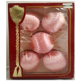 Vintage The Victoria Collection Pink Ribbon Ball Ornament Set of 5