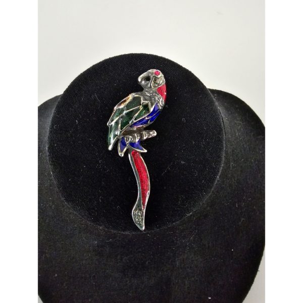 Vintage Colorful Parrot Bird Rhinestone Enamel Brooch Pin 2 Inches Long