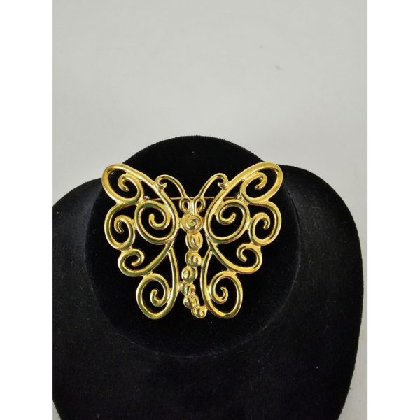 Vintage Gold Tone Scroll Butterfly Brooch Pin 2 Inch