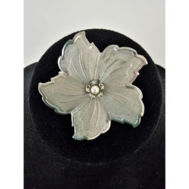 Vintage Silver Tone Hibiscus Flower Brooch Pin
