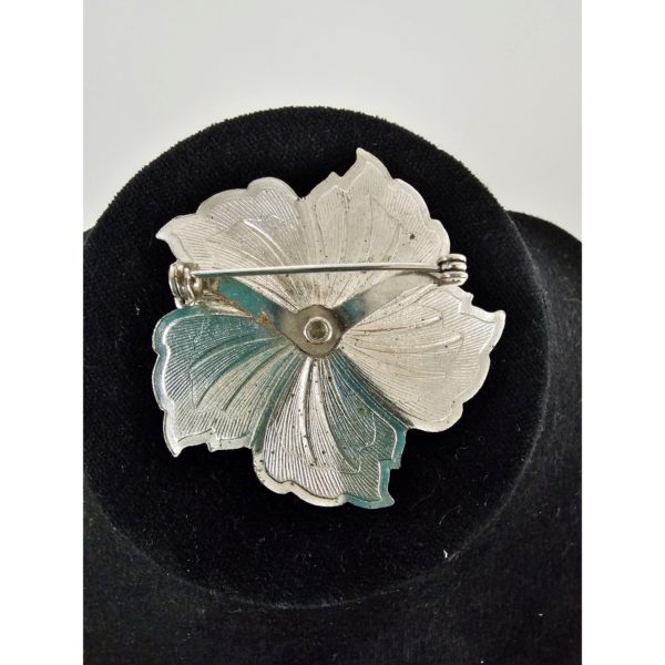 Vintage Silver Tone Hibiscus Flower Brooch Pin
