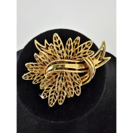 Vintage Gold Tone Leaves & Ribbon Brooch Pin