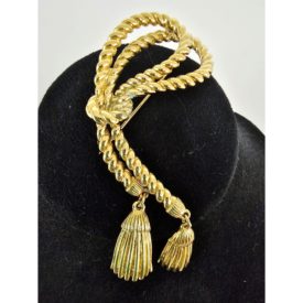 Vintage Gold Tone Rope & Tassel Brooch Pin