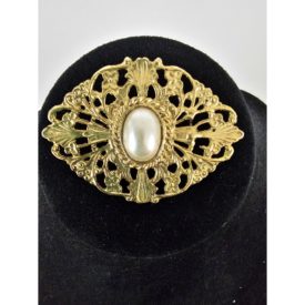 Vintage Gold Tone & Pearl Victorian Style Brooch Pin