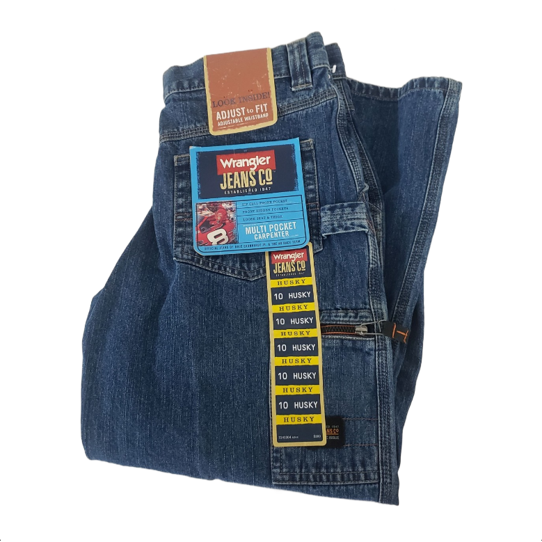 Wrangler - Husky Boy's Zip Pocket Carpenter Jeans Vintage Stonewash Size 10  Husky - Nokomis Bookstore & Gift Shop