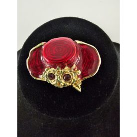 Vintage JJI Red Hat Society Brooch Pin Enamel Rhinestone Jupiter Jewelry