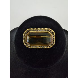 Vintage Art Deco Art Nouveau Gold Tone Amber Rectangle Pin Brooch