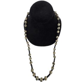 Vintage Natural Dalmatian Jasper & Black Onyx Stone Bead Necklace 24"