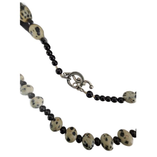 Vintage Natural Dalmatian Jasper & Black Onyx Stone Bead Necklace 24"