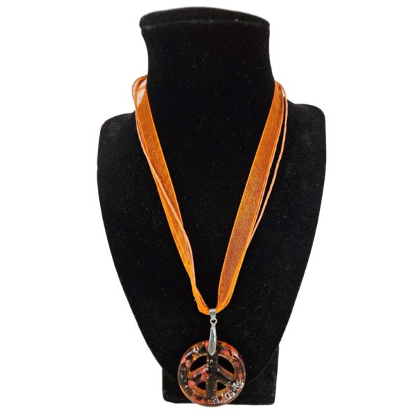 Orange Glass Peace Sign Pendant Choker Necklace 16 Inch