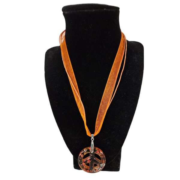 Orange Glass Peace Sign Pendant Choker Necklace 16 Inch