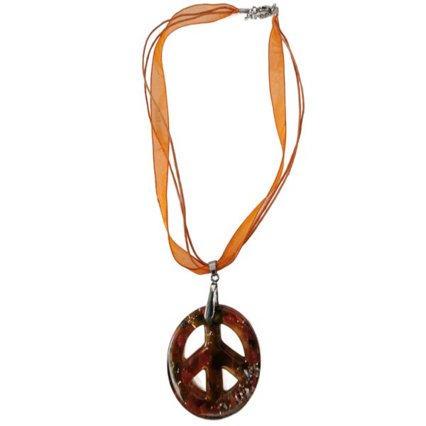 Orange Glass Peace Sign Pendant Choker Necklace 16 Inch