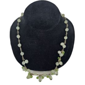Mint Green Beaded & Silvertone Necklace Choker 15 Inch