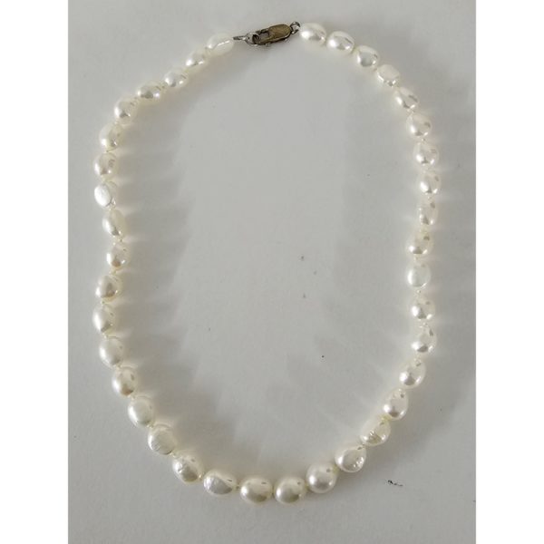Vintage White 7-8mm Pearl Necklace Sterling Silver Lobster Clasp 17 Inch