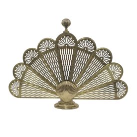 Vintage Brass Clam Shell Peacock Fan Folding Fireplace Screen (NOS)