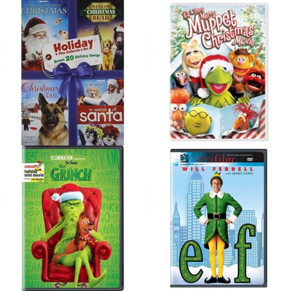 Christmas Holiday Movies DVD 4 Pack Assorted Bundle: 4 Film Holiday Collection: Holiday Collector's Set 11  It's a Very Merry Muppet Christmas Movie  Illumination Presents: Dr. Seuss' The Grinch  Elf Infinifilm Edition