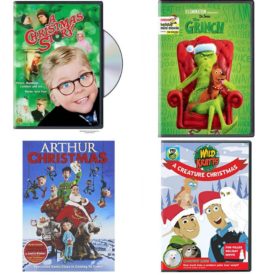 Christmas Holiday Movies DVD 4 Pack Assorted Bundle: A Christmas Story Full-Screen Edition  Illumination Presents: Dr. Seuss' The Grinch  Arthur Christmas  Wild Kratts: A Creature Christmas