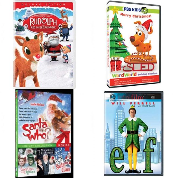 Christmas Holiday Movies DVD 4 Pack Assorted Bundle: Rudolph the Red-Nosed Reindeer  Wordworld: Merry Christmas  4 Film Holiday Collection: Santa Who / Santa Claus Conquers the Martians / The Miracle on 34th Street / K. Gordon Murray Presents Santa Claus  Elf Infinifilm Edition