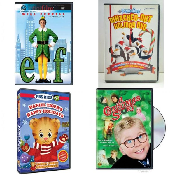 Christmas Holiday Movies DVD 4 Pack Assorted Bundle: Elf Infinifilm Edition  The Penguins Whacked-Out Adventure   Daniel Tigers Neighborhood: Daniel Tigers Happy Holidays  A Christmas Story Full-Screen Edition