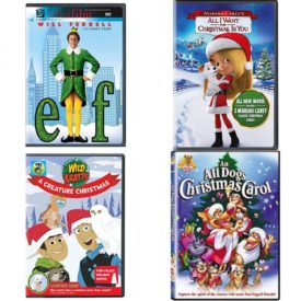 Christmas Holiday Movies DVD 4 Pack Assorted Bundle: Elf Infinifilm Edition  Mariah Careys All I Want for Christmas Is You   Wild Kratts: A Creature Christmas  An All Dogs Christmas Carol