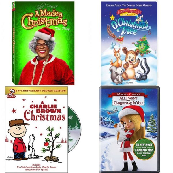 Christmas Holiday Movies DVD 4 Pack Assorted Bundle: Tyler Perry's A Madea Christmas - The Play  O' Christmas Tree  A Charlie Brown Christmas 50th Anniversary Deluxe Edition  Mariah Careys All I Want for Christmas Is You