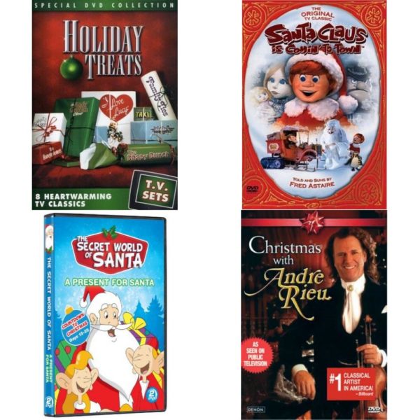 Christmas Holiday Movies DVD 4 Pack Assorted Bundle: Holiday Treats 8 Heartwarming TV Classics  Santa Claus Is Comin' to Town  The Secret World of Santa Claus: A Present for Santa  Andre Rieu: Christmas with Andre Rieu