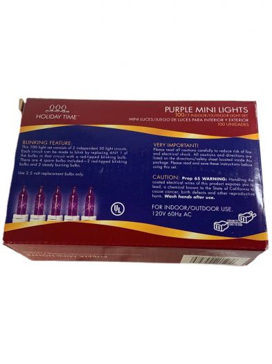 Holiday Time 100ct Purple Mini String Light Set White Wire Indoor/Outdoor 27.6 ft.