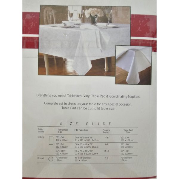 Town & Country Everything Table Set Fabric White 60x102 Oblong Tablecloth, Vinyl Table Pad, 8 Napkins