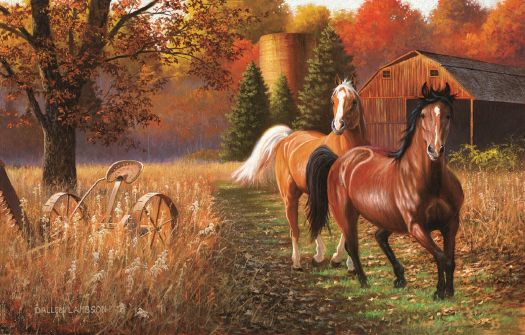 Horses Autumn Farm "Out for a Run" 1000 Piece Jigsaw Puzzle by SUNSOUT INC