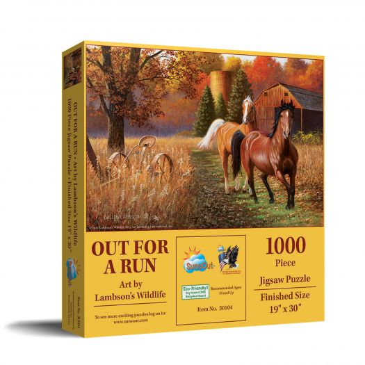 Horses Autumn Farm "Out for a Run" 1000 Piece Jigsaw Puzzle by SUNSOUT INC