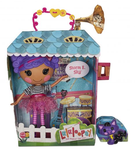 Lalaloopsy Doll - Storm E. Sky with Pet Cool Cat, 13" Rocker Musician Purple Doll with Changeable Pink and Black Outfit and Shoes, in Reusable Camper House Package Playset, for Ages 3-103