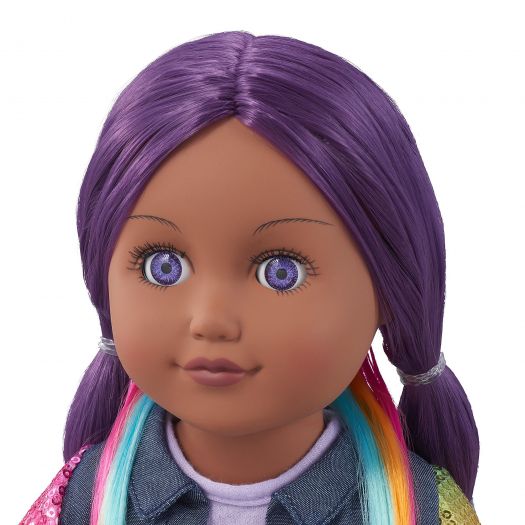 My Life As "Destiny Hairstylist" Posable 18 inch Doll, Purple and Rainbow Hair, Purple Eyes 7 Piece Set